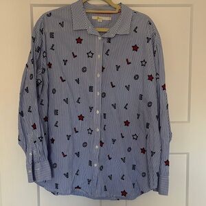 Blue Striped Dress Shirt with Lettering